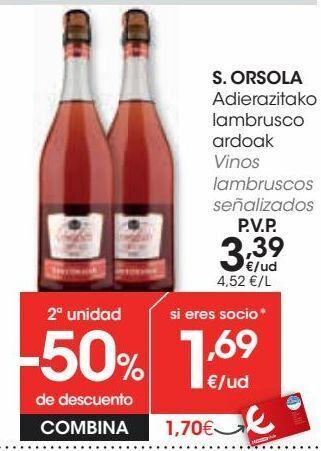 Eroski S,orsola vinos lambruscos señalizados oferta
