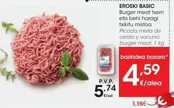 Eroski Eroski basic picada mixta de cerdo y vacuno burger meat oferta