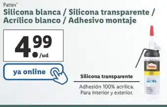 Lidl Pattex Silicona blanca/Silicona transparente/Acrílico blanco/Adhesivo montaje oferta