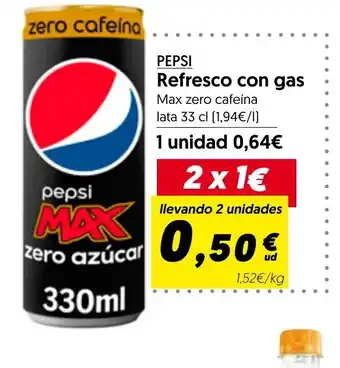 Hiper Usera Pepsi Refresco con gas Max zero cafeína lata 33cl oferta