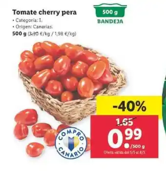 Lidl Tomate cherry pera 500g oferta