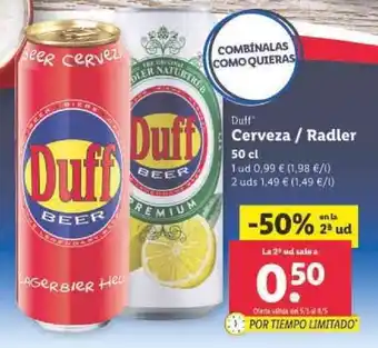 Lidl Duff Cerveza / Radler 50cl oferta