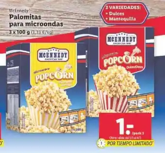 Lidl McEnnedy Palomitas para microondas 3x100g oferta