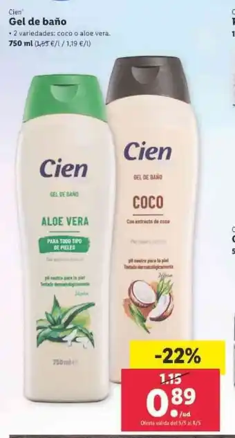 Lidl Cien Gel de baño 750ml oferta