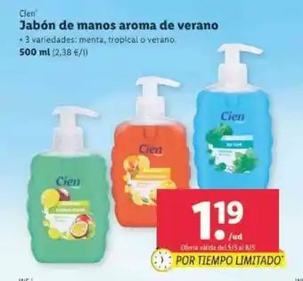 Lidl Cien Jabón de manos aroma de verano 500ml oferta