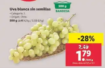 Lidl Uva blanca sin semillas 500g oferta