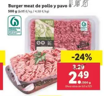 Lidl Burger meat de pollo y pavo 500g oferta