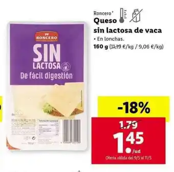 Lidl Roncero Queso sin lactosa de vaca 160g oferta