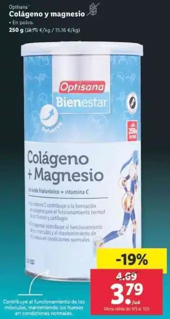 Lidl Optisana Colágeno y magnesio 250g oferta