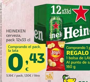 HiperDino Heineken cerveza, pack 12x33 cl oferta