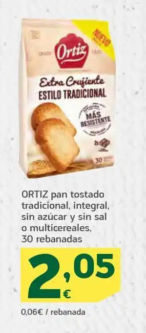 HiperDino Pan tostado tradicional, intergral, sin azucar y sin sal o multicereales, 30 rebanadas ortiz oferta