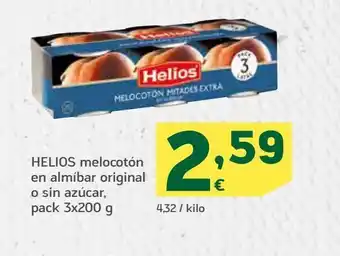 HiperDino Melocotón en almibar original o sin azúcar, pack 3x200 g, helios oferta