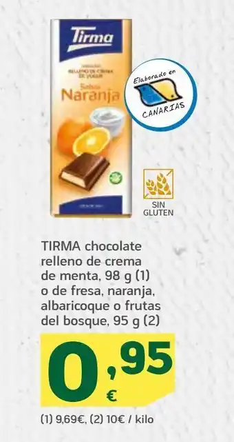 HiperDino Chocolate relleno de crema de menta, 98 g o de fresa, naranja, albaricoque o frutas del bosque, 95 g, tirma oferta