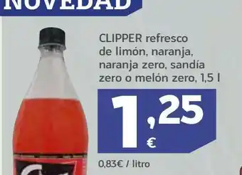 HiperDino Refresco de limón, naranja, naranja zero, sandía zero o melón zero, 1.5 l, clipper oferta