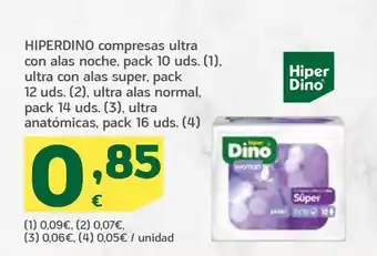 HiperDino Compresas ultra con alas noche, pack 10 uds, hiperdino oferta