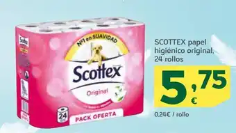 HiperDino Papel higiénico original, 24 rollos, scottex oferta