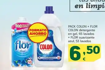 HiperDino Pack colon * flor colon detergente en gel, 45 lavados + flor suavizante azul, 53 lavados oferta