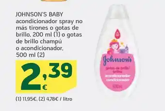 HiperDino Acondicionador spray no más tirones o gotas de brillo, 200 ml, johnson's baby oferta