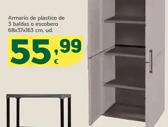 HiperDino Armario de plástico de 3 baldas o escobero 68x37x163 cm, ud. oferta