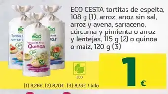 HiperDino Eco cesta tortitas de espelta, 108 g oferta