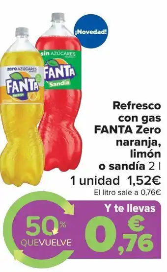 Carrefour Refresco con gas fanta zero naranja, limón o sandía oferta
