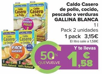 Carrefour Caldo casero de pollo, cocido, pescado o verduras gallina blanca oferta