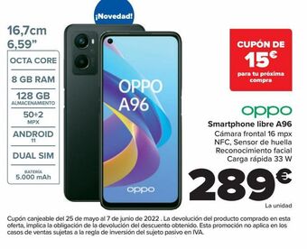 Carrefour Oppo smartphone libre a96 oferta