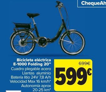 Carrefour Bicicleta eléctrica e-1000 folding 20" oferta