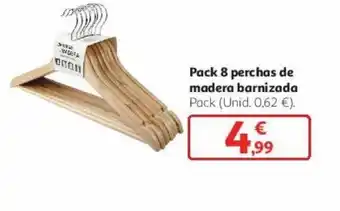 Alcampo Pack 8 perchas de madera barnizada oferta