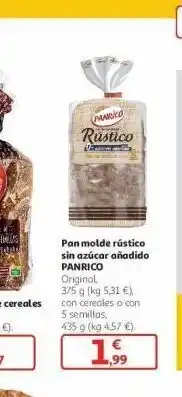 Alcampo Pan de molde rústico sin azúcar añadido original 375 g, con cereales o con 5 semillas panrico oferta
