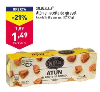 ALDI Sal De Plata Atún en aceite de girasol Pack de 3 x 60g peso esc. oferta
