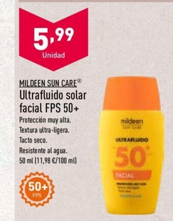 ALDI Mildeen Sun Care Ultrafluido solar facial FPS 50+ 50 ml oferta