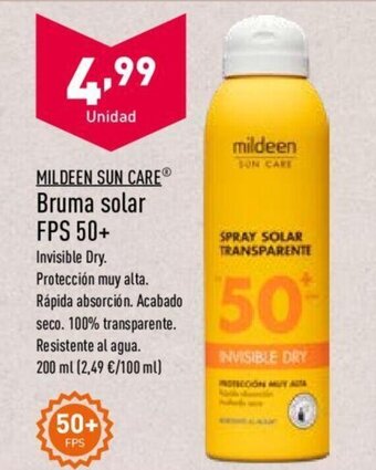 ALDI Mildeen Sun Care Bruma solar FPS 50+ 200 ml oferta