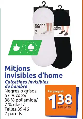 Action Mitjons invisibles d'home Calcetines invisibles de hombre Tallas 39-46 oferta
