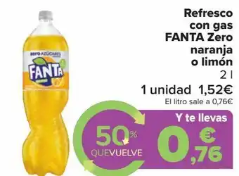 Carrefour Refresco con gas fanta zero naranja o limón oferta