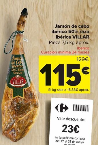 Carrefour Jamón de cebo ibérico 50% raza ibérica villar oferta
