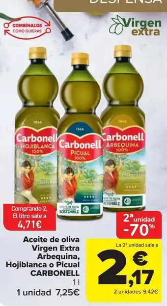 Carrefour Aceite de oliva virgen extra arbequina, hojiblanca o picual carbonell oferta