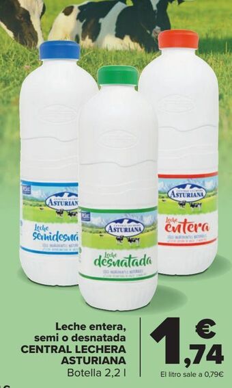 Carrefour Leche entera, semi o desnatada central lechera asturiana oferta