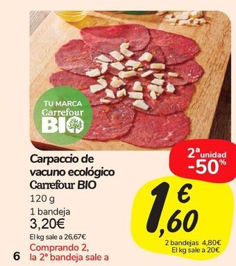 Carrefour Market Carpaccio de vacuno ecológico carrefour bio oferta