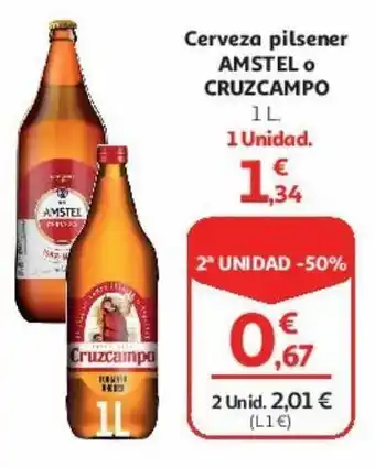 Alcampo Cerveza pilsener amstel o cruzcampo 1 l oferta