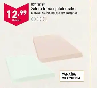 ALDI Novitesse Sábana Bajera Ajustable Satén Tamaño: 90 X 200 Cm oferta