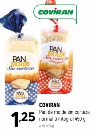 Coviran Coviran Pan de Molde Sin Corteza Normal O Integral 450 g oferta