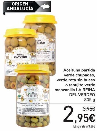 Carrefour Aceituna partida verde chupadeo, verde rota sin hueso o rebujito verde manzanilla la reina del verdeo oferta