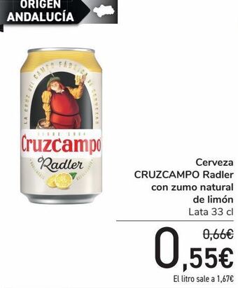 Carrefour Cerveza cruzcampo radler con zumo natural de limón oferta