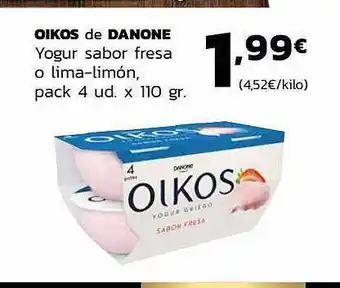 Supermercados Lupa Oikos De Danone Yogur Sabor Fresa O Lima-lión Pack 4 Ud. oferta