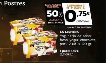 Supermercados Lupa La Lechera Yogur Trio De Sabor Fresa-yogur-chocolate Pack 2 Ud. oferta