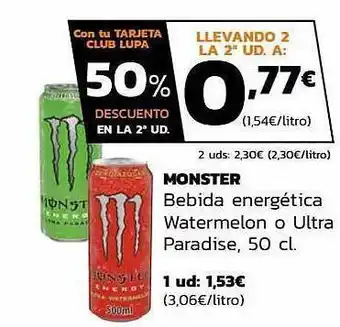 Supermercados Lupa Monster Bebida Energética Watermelon O Ultra Paradise oferta
