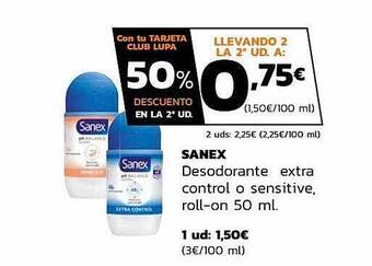 Supermercados Lupa Sanex Desodorante Extra Control O Sensitive Roll-on oferta