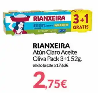 PrimaPrix Rianxeira Atún Claro Aceite Oliva Pack 3 + 1 52g oferta