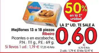 Alimerka Ribeira Mejillones 13 a 18 piezas P.N. 111g, P.E. 69g oferta